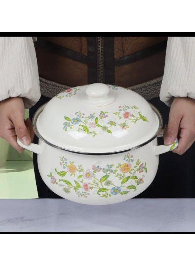 Floral Enamel Cooking Pot Set – 3 Pieces with Lid – Heat Resistant Kitchen Cookware - Image 5